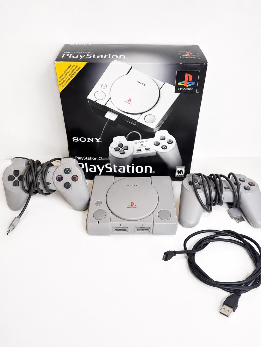 Sony PlayStation Classic Console with 2 Controllers/Original Box TESTED WORKING